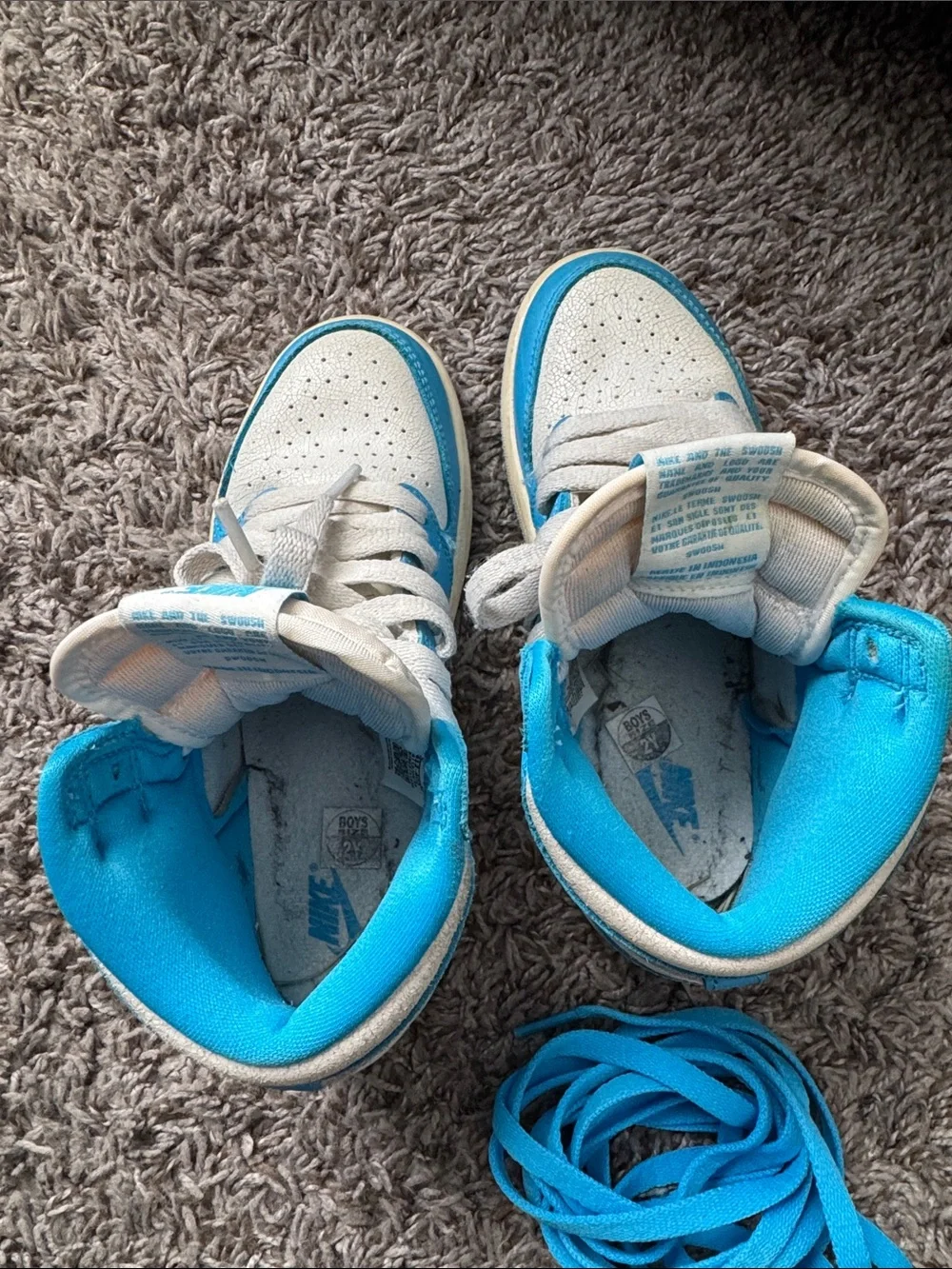 Nike Kids High-Top Sneakers in White and Bright Blue